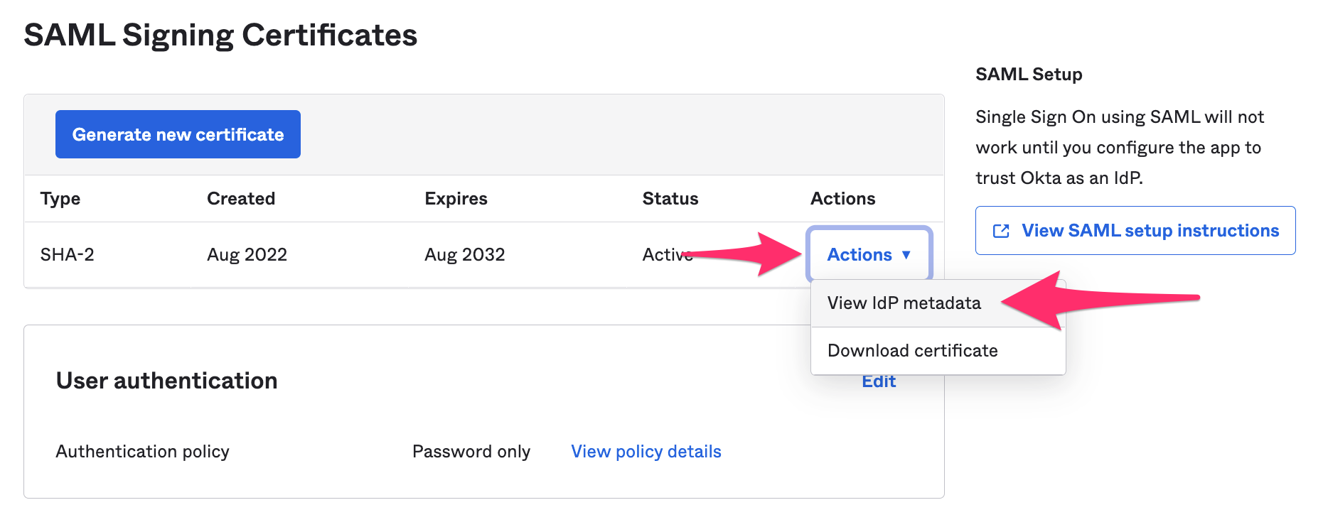 Okta SAML configuration screenshot